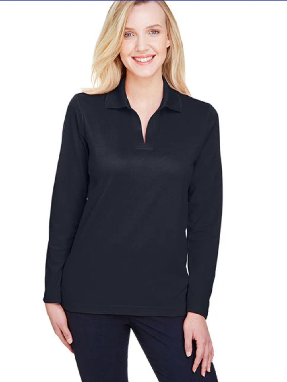 Devon & Jones Crownlux Performance Plaited Long Sleeve Polo Black